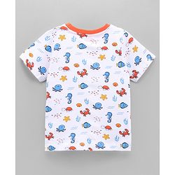 Babyhug Half Sleeves Tees Sea Animals Print Pack of 3 - Orange Sky Blue White