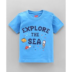 Babyhug Half Sleeves Tees Sea Animals Print Pack of 3 - Orange Sky Blue White