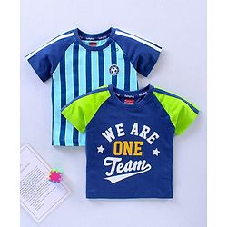 Babyhug Half Sleeves T-Shirts Text & Stripes Print Set of 2 - Blue