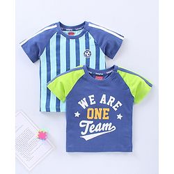Babyhug Half Sleeves T-Shirts Text & Stripes Print Set of 2 - Blue