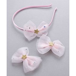 Babyhug Free Size Bow Applique Hair Accessories Set of 3 - Pink
