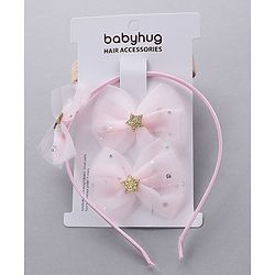 Babyhug Free Size Bow Applique Hair Accessories Set of 3 - Pink