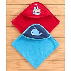 Babyhug Knit Terry Towel Solid Pack Of 2 - Blue and Red
