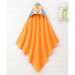 Babyhug Cotton Hooded Towel Fox Patch - Orange