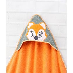 Babyhug Cotton Hooded Towel Fox Patch - Orange