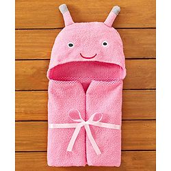 Babyhug Cotton Hooded Towel Animal Patch - Pink