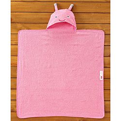 Babyhug Cotton Hooded Towel Animal Patch - Pink