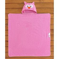 Babyhug Woven Terry Hooded Towel Owl Print - Pink