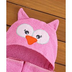 Babyhug Woven Terry Hooded Towel Owl Print - Pink