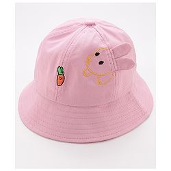 Babyhug Free Size Cotton Bucket Hat with Bunny Ears Pink - Diameter 26 cm