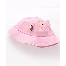 Babyhug Free Size Cotton Bucket Hat with Bunny Ears Pink - Diameter 26 cm