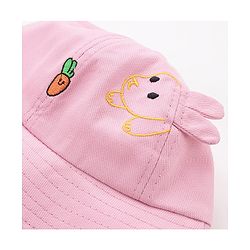 Babyhug Free Size Cotton Bucket Hat with Bunny Ears Pink - Diameter 26 cm