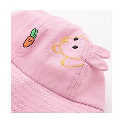 Babyhug Free Size Cotton Bucket Hat with Bunny Ears Pink - Diameter 26 cm