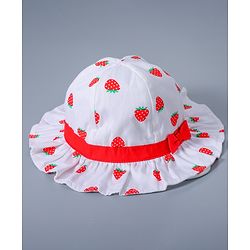 Babyhug Strawberry Printed Bucket Hat - White Red