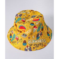 Babyhug Food Printed Bucket Hats - Yellow