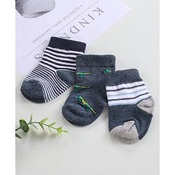 Cutewalk by Babyhug Anti-Bacterial Ankle Length Socks Pack of 3 - Black Grey