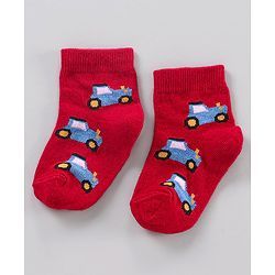 Cute Walk by Babyhug Ankle Length Antibacterial Socks Stripe And Car Design Pack Of 3 - Blue Red Yellow