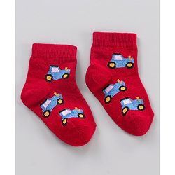 Cute Walk by Babyhug Ankle Length Antibacterial Socks Stripe And Car Design Pack Of 3 - Blue Red Yellow