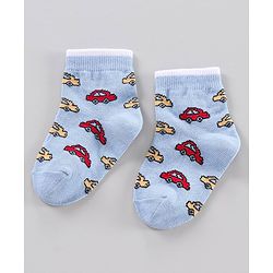 Cute Walk by Babyhug Ankle Length Antibacterial Socks Stripe And Car Design Pack Of 3 - Blue Red Yellow