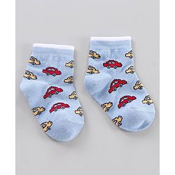 Cute Walk by Babyhug Ankle Length Antibacterial Socks Stripe And Car Design Pack Of 3 - Blue Red Yellow