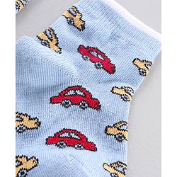Cute Walk by Babyhug Ankle Length Antibacterial Socks Stripe And Car Design Pack Of 3 - Blue Red Yellow