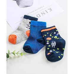 Cutewalk by Babyhug Anti-Bacterial Ankle Length Socks Pack of 3 - Navy Blue Grey