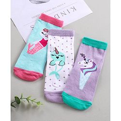 Cutewalk by Babyhug Anti-Bacterial Ankle Length Socks Pack of 3 - Blue Violet