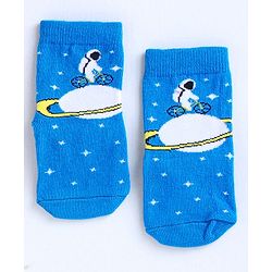 Cute Walk by Babyhug Ankle Length Anti Bacterial Socks Space Design Pack of 3 - Blue White