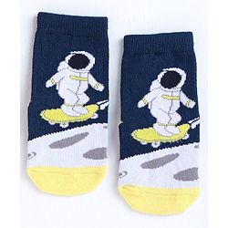 Cute Walk by Babyhug Ankle Length Anti Bacterial Socks Space Design Pack of 3 - Blue White