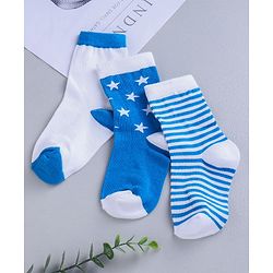 Cute Walk by Babyhug Mid Calf Length Anti Bacterial Socks Star Design Pack of 3 - Blue White