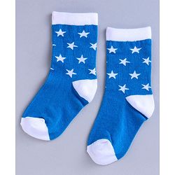 Cute Walk by Babyhug Mid Calf Length Anti Bacterial Socks Star Design Pack of 3 - Blue White