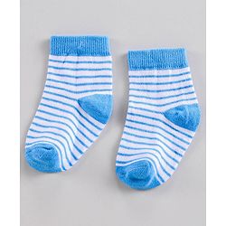 Cute Walk by Babyhug Ankle Length Anti-Bacterial Striped Socks Lion Design Pack of 3 - Blue Red Grey