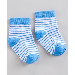 Cute Walk by Babyhug Ankle Length Anti-Bacterial Striped Socks Lion Design Pack of 3 - Blue Red Grey
