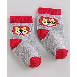 Cute Walk by Babyhug Ankle Length Anti-Bacterial Striped Socks Lion Design Pack of 3 - Blue Red Grey