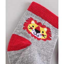 Cute Walk by Babyhug Ankle Length Anti-Bacterial Striped Socks Lion Design Pack of 3 - Blue Red Grey