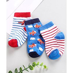Cute Walk by Babyhug Ankle Length Anti Bacterial Socks Stripes Print Pack of 3- Blue & Red