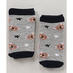 Cute Walk by Babyhug Ankle Length Antibacterial Socks Bear Stripe And Star Design Pack Of 3 - Black White Brown