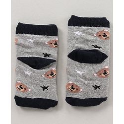 Cute Walk by Babyhug Ankle Length Antibacterial Socks Bear Stripe And Star Design Pack Of 3 - Black White Brown