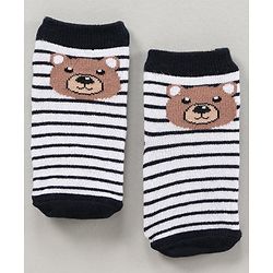 Cute Walk by Babyhug Ankle Length Antibacterial Socks Bear Stripe And Star Design Pack Of 3 - Black White Brown
