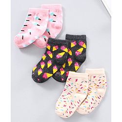 Cutewalk by Babyhug Anti-bacterial Ankle Length Socks Pack of 5 Ice Cream Design - Pink Black