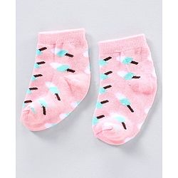 Cutewalk by Babyhug Anti-bacterial Ankle Length Socks Pack of 5 Ice Cream Design - Pink Black