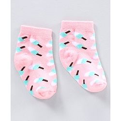 Cutewalk by Babyhug Anti-bacterial Ankle Length Socks Pack of 5 Ice Cream Design - Pink Black