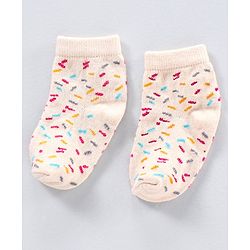 Cutewalk by Babyhug Anti-bacterial Ankle Length Socks Pack of 5 Ice Cream Design - Pink Black