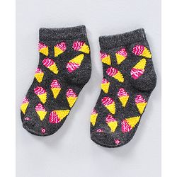 Cutewalk by Babyhug Anti-bacterial Ankle Length Socks Pack of 5 Ice Cream Design - Pink Black