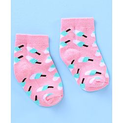 Cutewalk by Babyhug Anti-bacterial Ankle Length Socks Pack of 5 Ice Cream Design - Pink Black