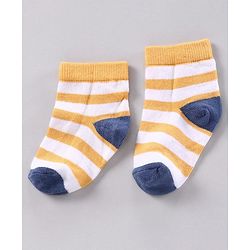 Cutewalk by Babyhug Anti-bacterial Ankle Length Terry Socks Pack of 5 Striped - Yellow Blue Orange Navy Red