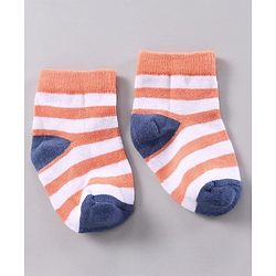Cutewalk by Babyhug Anti-bacterial Ankle Length Terry Socks Pack of 5 Striped - Yellow Blue Orange Navy Red