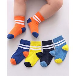 Cute Walk by Babyhug Ankle Length Anti Bacterial Striped Socks Pack of 5 - Blue Yellow Orange