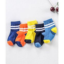 Cute Walk by Babyhug Ankle Length Anti Bacterial Striped Socks Pack of 5 - Blue Yellow Orange