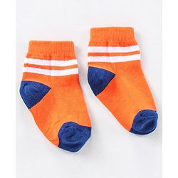 Cute Walk by Babyhug Ankle Length Anti Bacterial Striped Socks Pack of 5 - Blue Yellow Orange